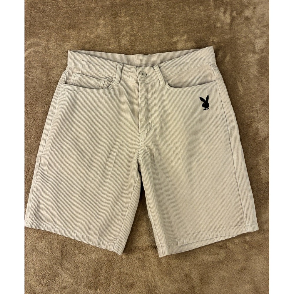 Playboy x Pacsun Mens Shorts Size 28 Tan Beige Corduroy Jorts Bunny Logo Preppy